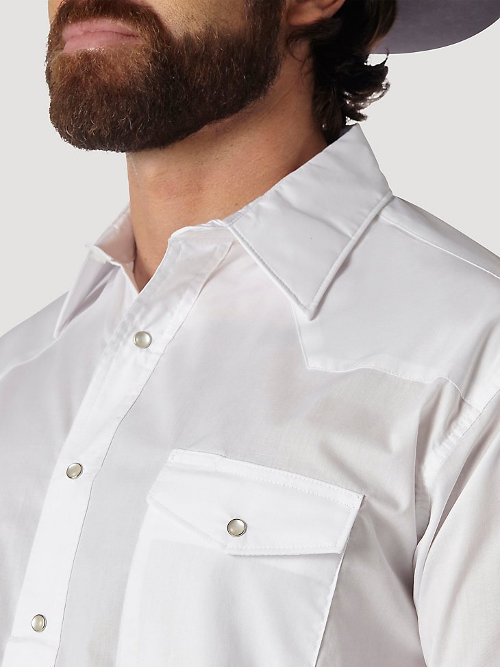 Wrangler Western Snap Shirt - Long Sleeve Solid Broadcloth in White