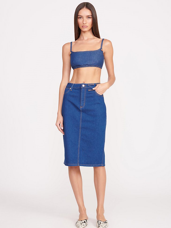 Wrangler + STAUD The Pencil Skirt in Dark Rinse