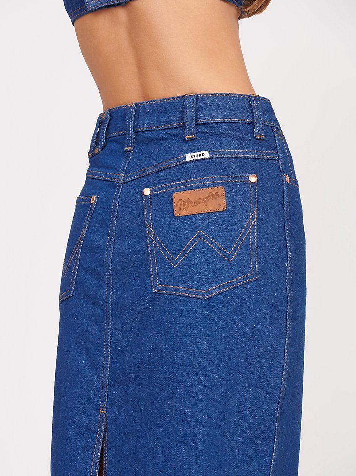 Wrangler + STAUD The Pencil Skirt in Dark Rinse