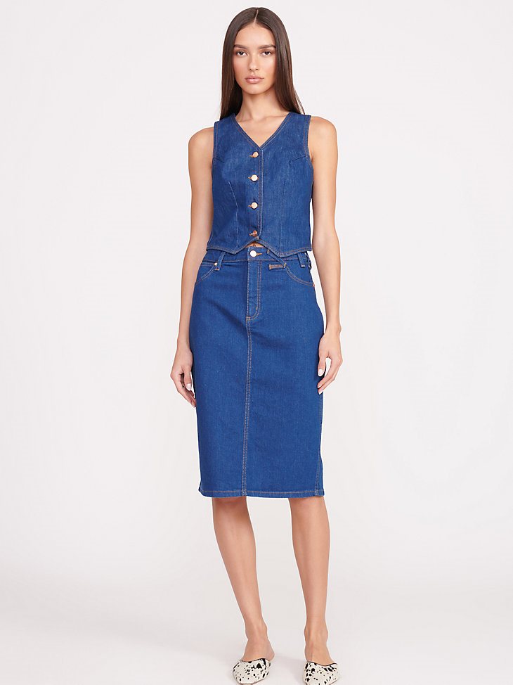 Wrangler + STAUD The Pencil Skirt in Dark Rinse
