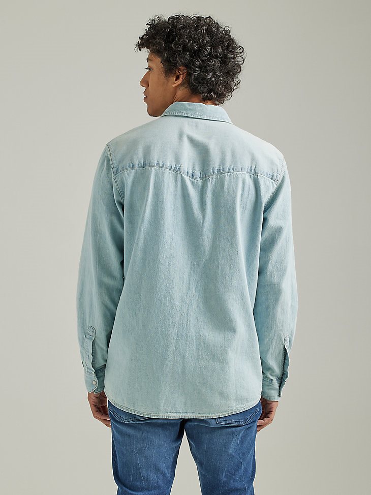 Men's Long Sleeve Western Denim Shirt in Light Wash