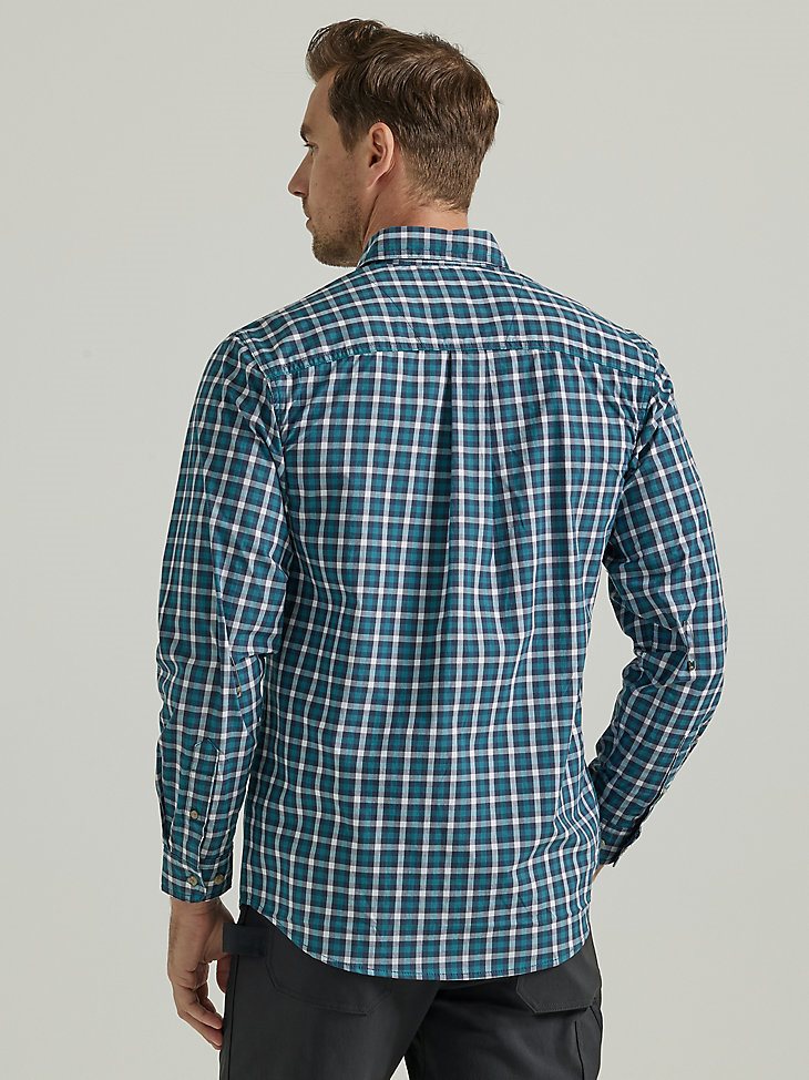 Wrangler Rugged Wear Long Sleeve Wrinkle Resist Plaid Button-Down Shirt in Teal Navy