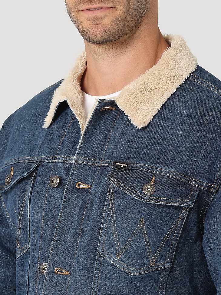 Men's Wrangler Sherpa Lined Denim Jacket in Dark Indigo