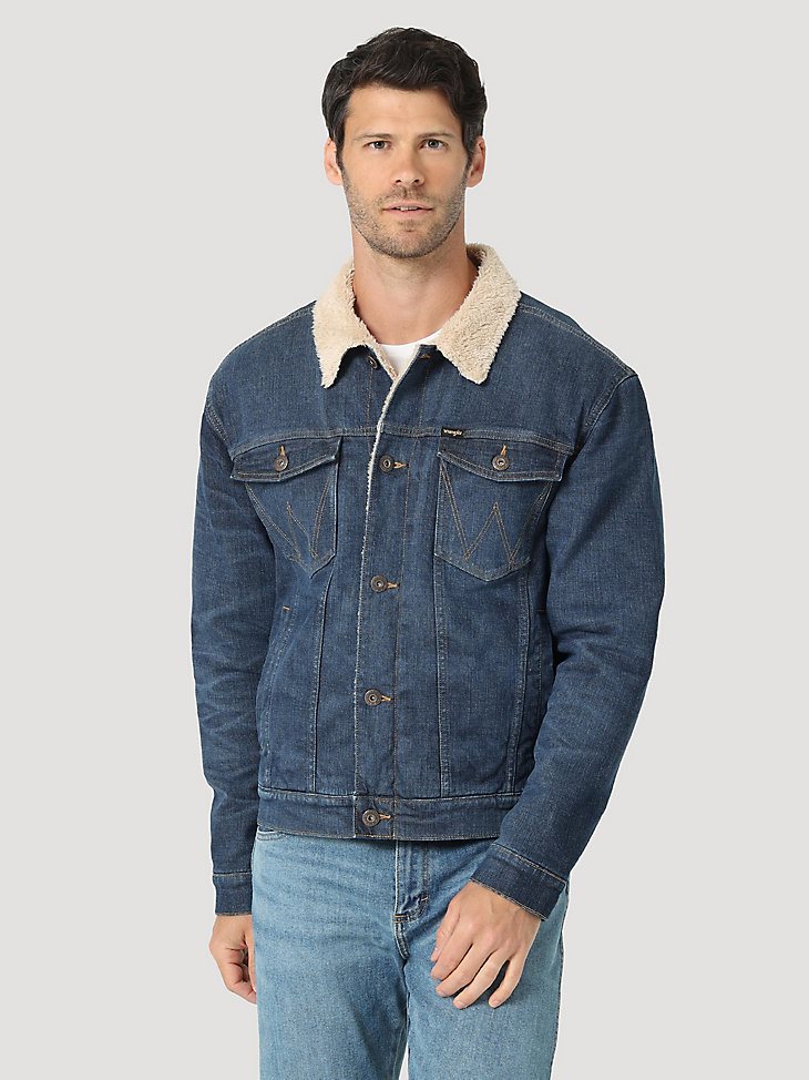 Men's Wrangler Sherpa Lined Denim Jacket in Dark Indigo