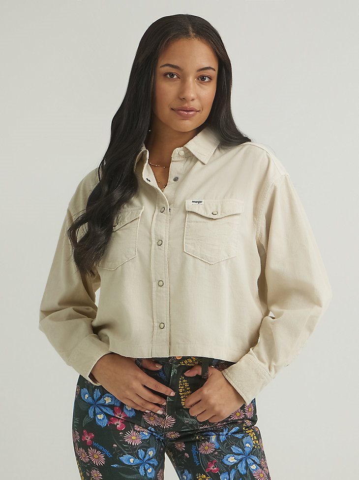 Women's Boxy Corduroy Overshirt in Cream
