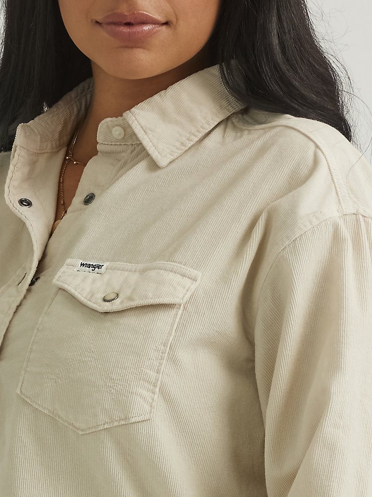 Women's Boxy Corduroy Overshirt in Cream