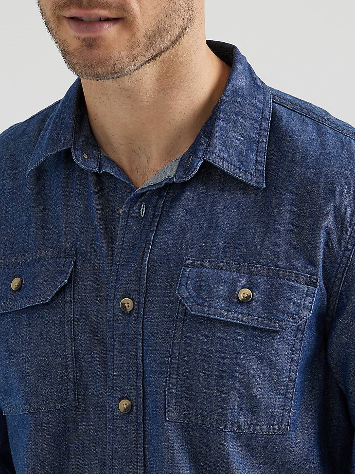 Men’s Wrangler Long Sleeve Twill/Denim Shirt in Rinse