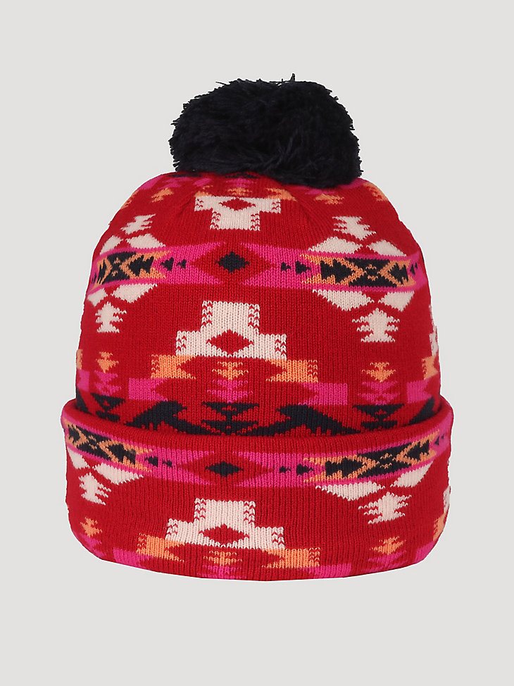 Southwest Print Pom Beanie in Red