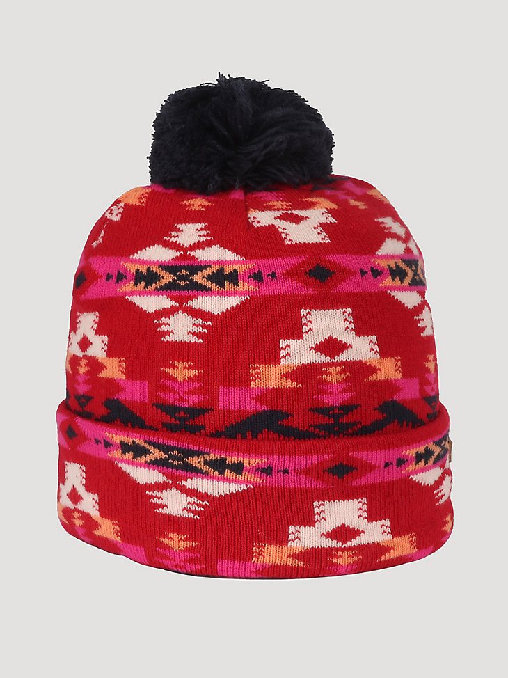 Southwest Print Pom Beanie in Red