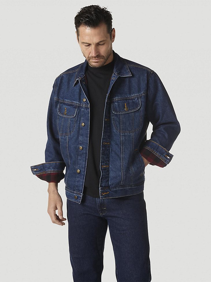 Wrangler Rugged Wear Flannel Lined Denim Jacket in Antique Navy