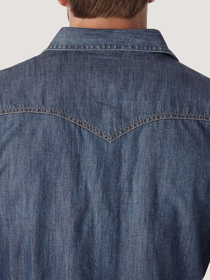 Men’s Wrangler Retro Long Sleeve Blue Denim Western Shirt in Blue Denim