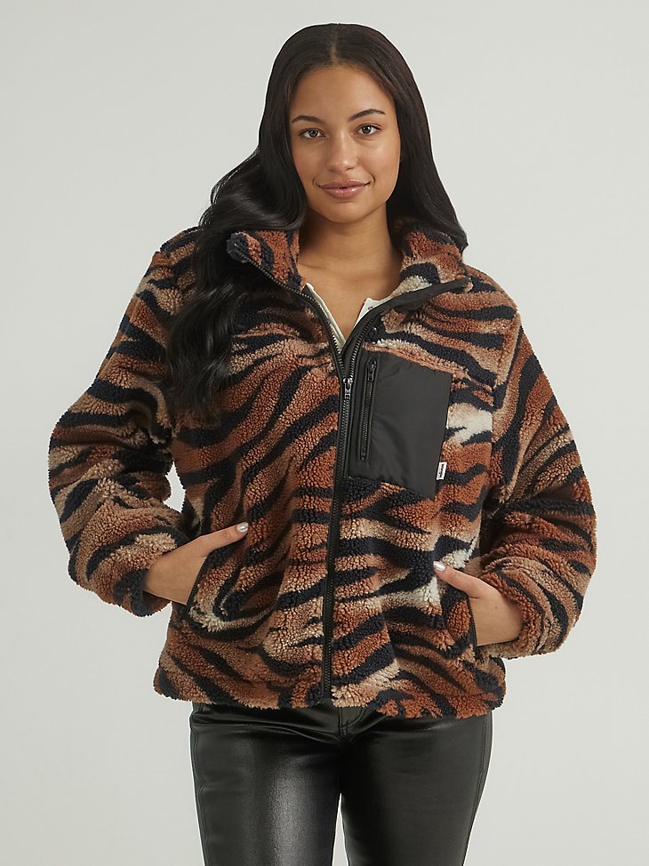 Women's Tiger Print Sherpa Jacket in Tiger Print