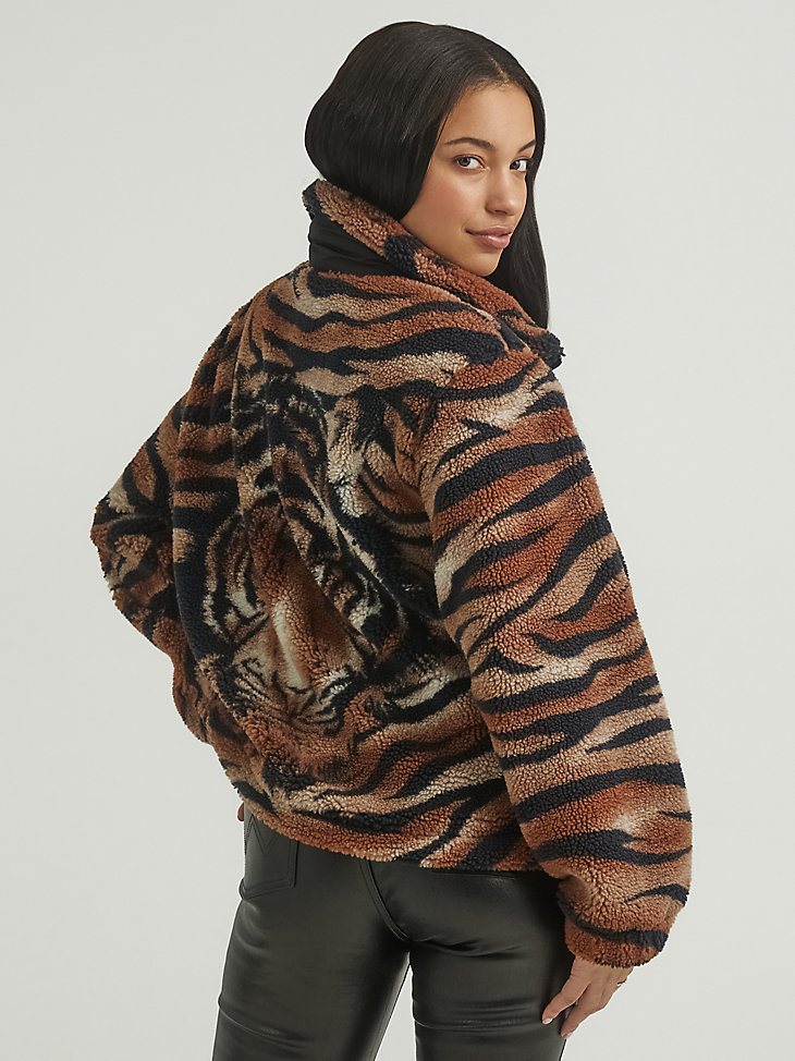 Women's Tiger Print Sherpa Jacket in Tiger Print