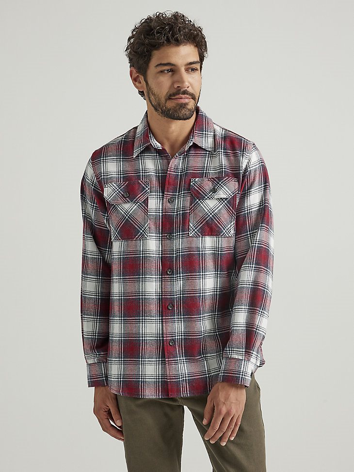 Men's Wrangler Flannel Plaid Shirt in Vaporous Gray