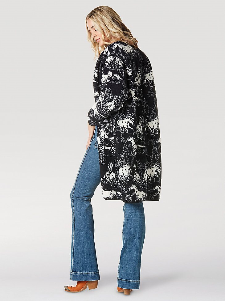 Women's Wrangler Oversized Pocket Sherpa Horse Duster Cardigan in Black Beauty