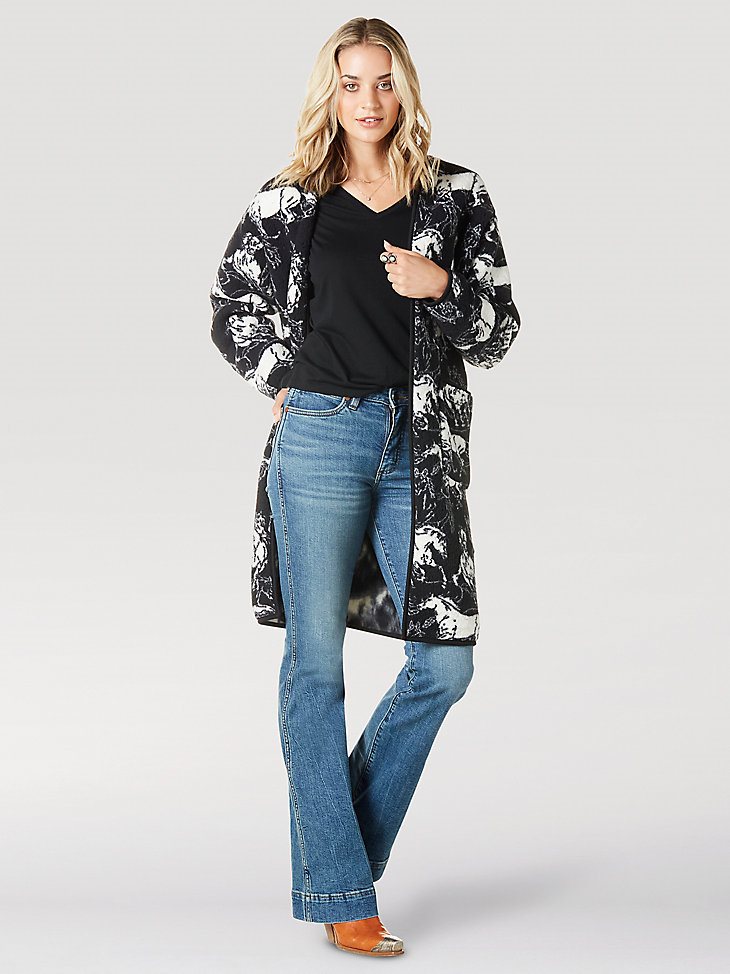 Women's Wrangler Oversized Pocket Sherpa Horse Duster Cardigan in Black Beauty