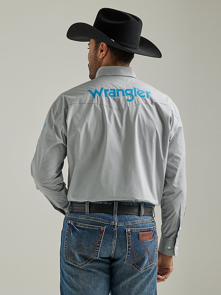 Men's Wrangler Logo Long Sleeve Button-Down Print Shirt in Smoky Gray