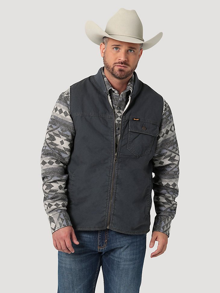 Men's Wrangler Sherpa Lined Rancher Vest in Grey