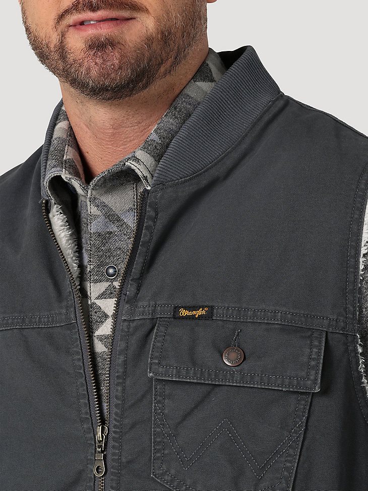 Men's Wrangler Sherpa Lined Rancher Vest in Grey