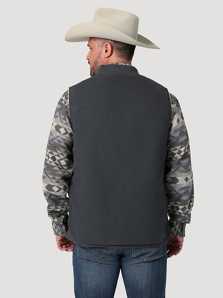 Men's Wrangler Sherpa Lined Rancher Vest in Grey