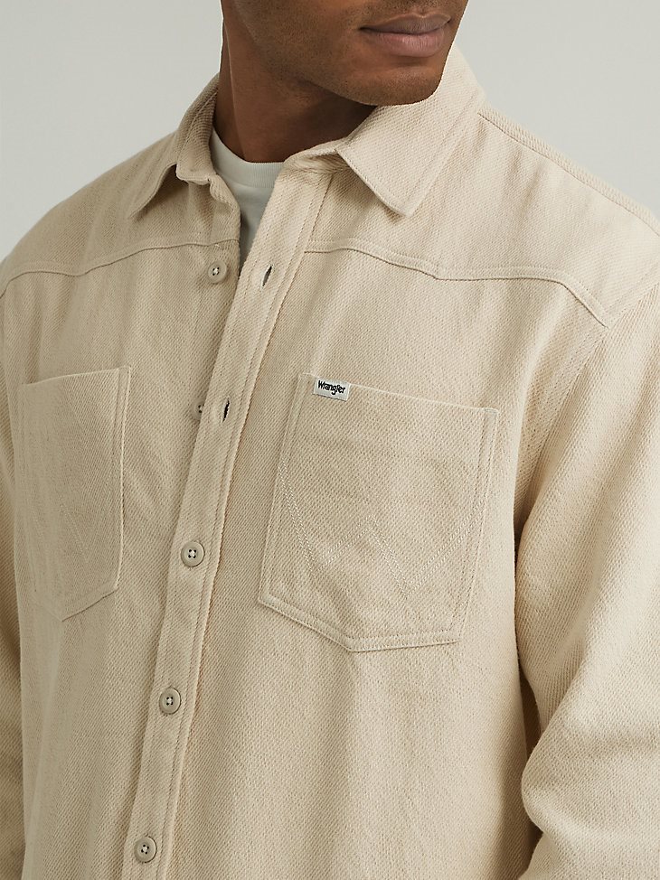 Men's Twill Overshirt in Oatmeal
