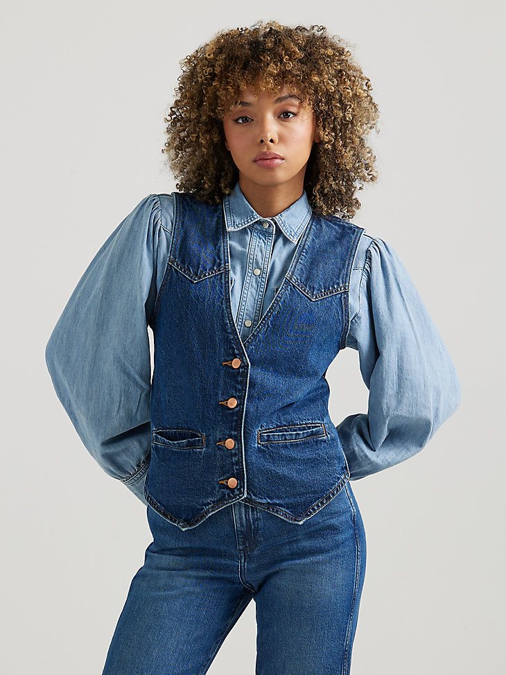 Women's Slim Denim Vest in Dark Wash