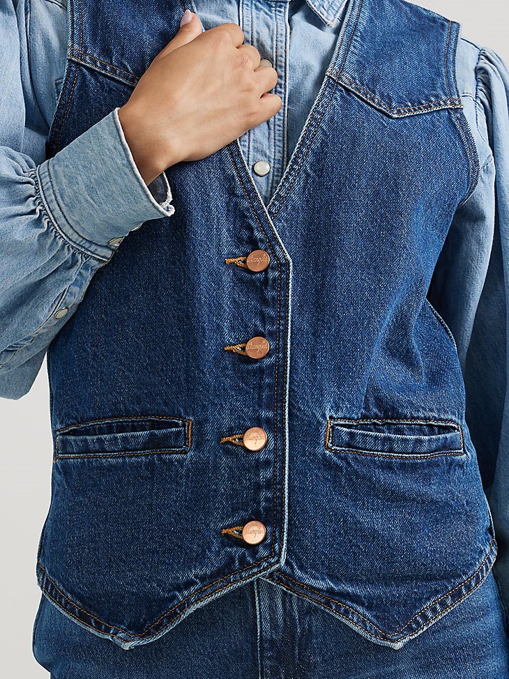 Women's Slim Denim Vest in Dark Wash