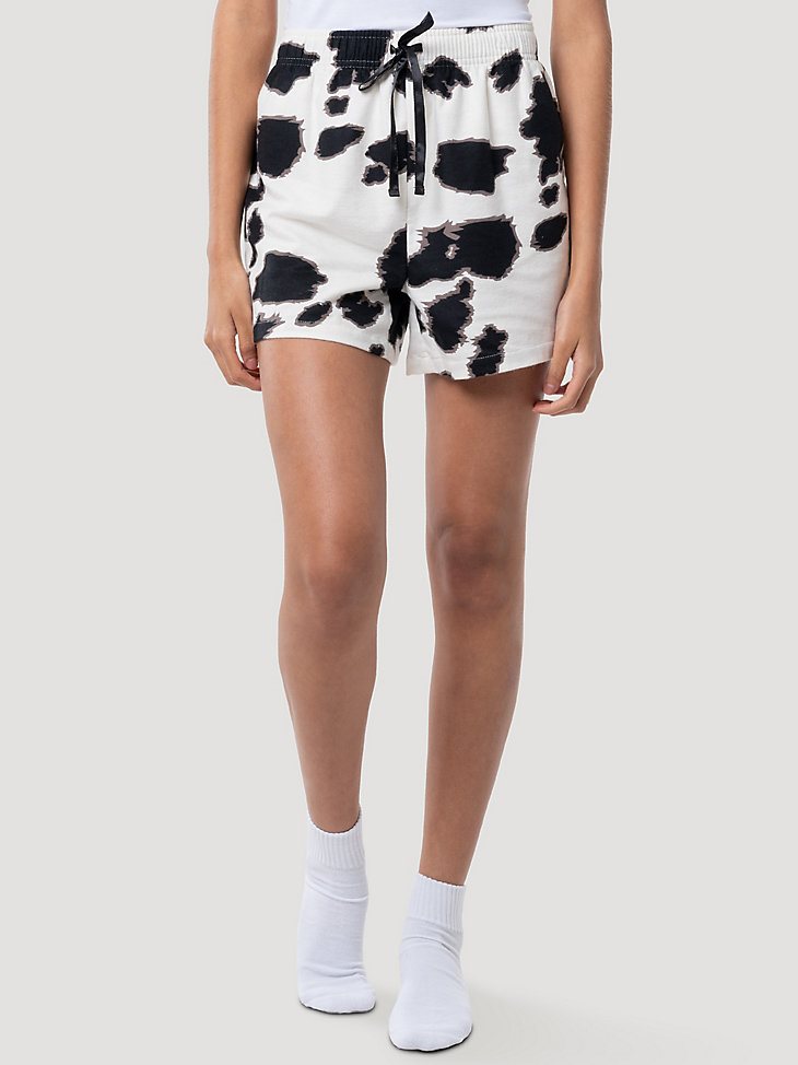 Women's Cow Print Sleep Short in Black/White