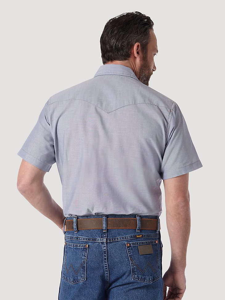 Cowboy Cut Work Short Sleeve Western Snap Solid Chambray Shirt in Chambray