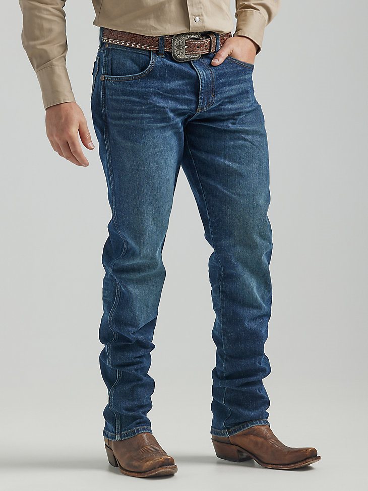 The Wrangler Retro Premium Jean: Men's Slim Straight in Blue Dasher