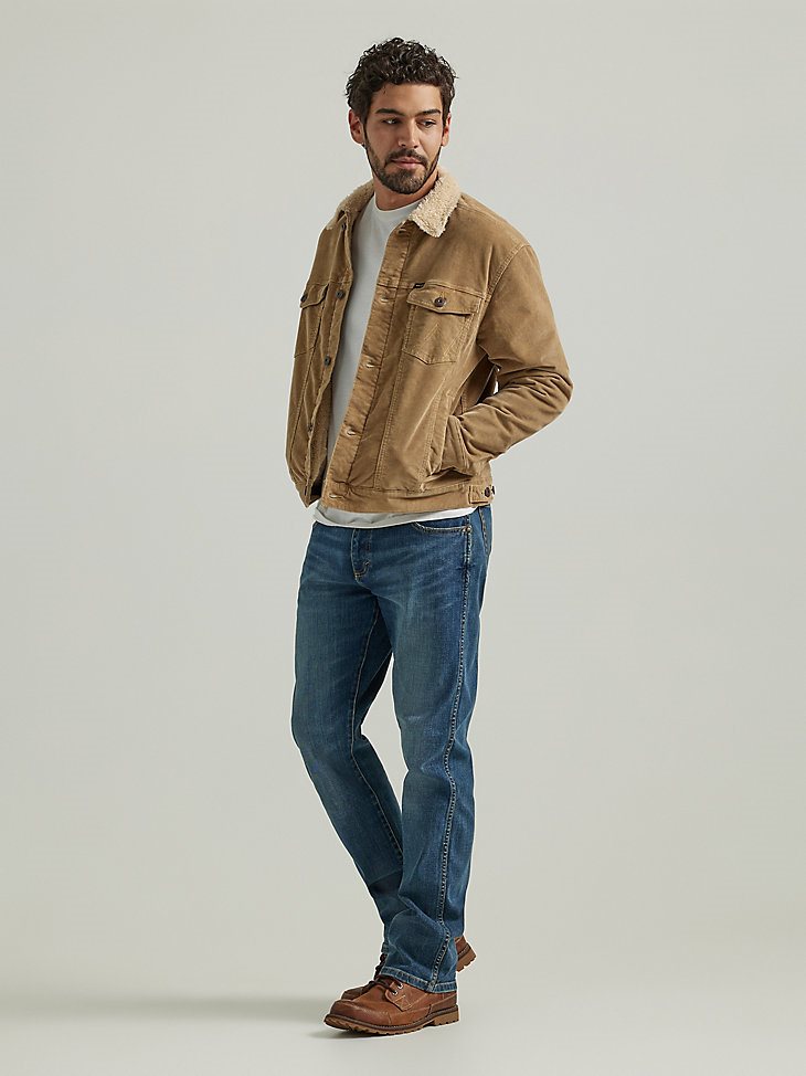 Men's Wrangler Sherpa Lined Corduroy Trucker Jacket in Acorn
