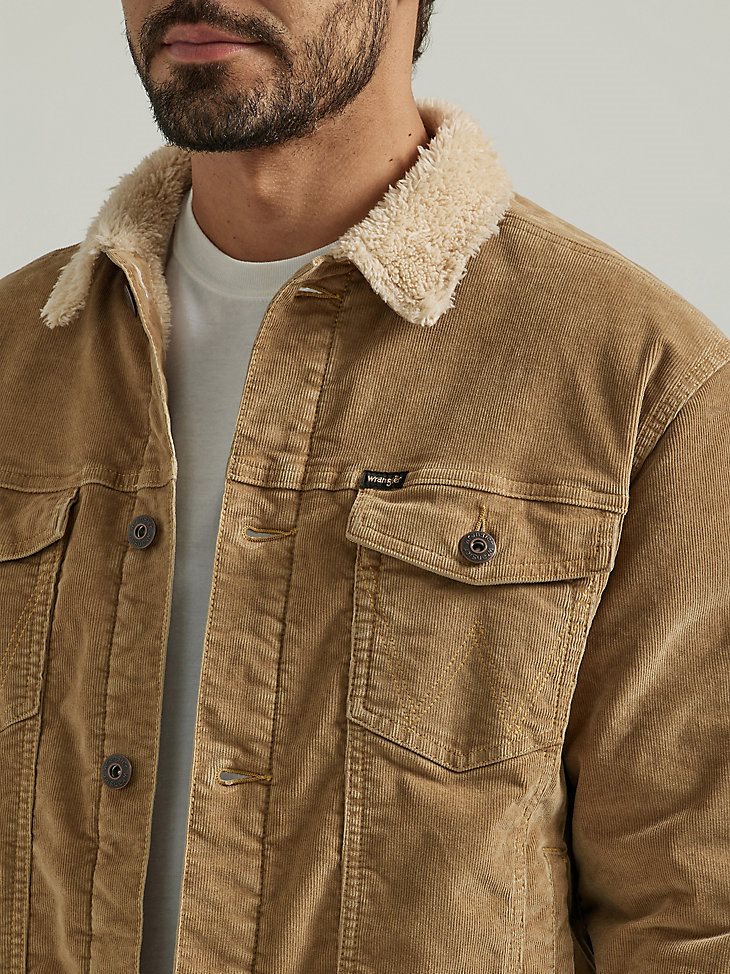 Men's Wrangler Sherpa Lined Corduroy Trucker Jacket in Acorn