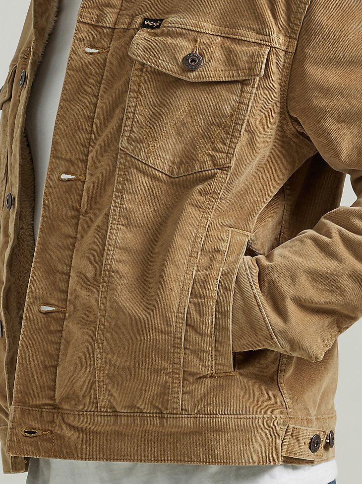 Men's Wrangler Sherpa Lined Corduroy Trucker Jacket in Acorn