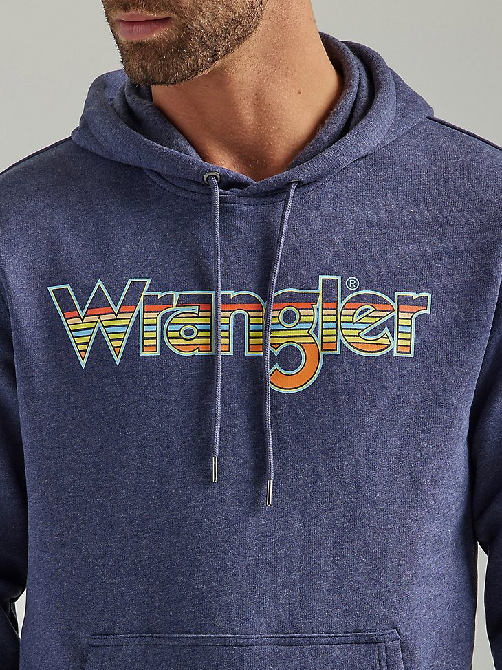 Men's Wrangler Multicolor Logo Pullover Hoodie in Denim Heather
