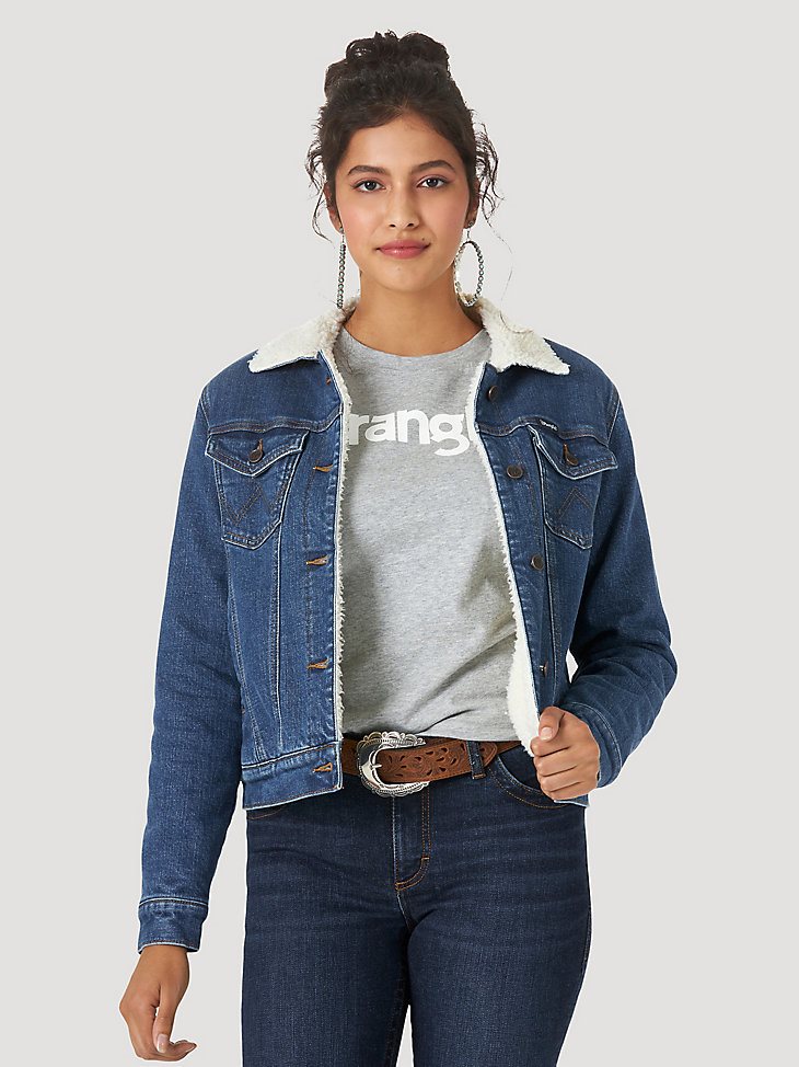 Women's Wrangler Retro Sherpa Lined Western Denim Jacket in Denim