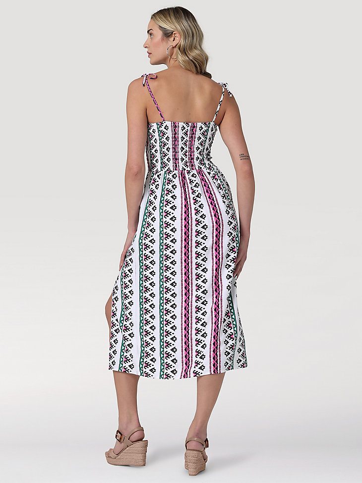 Women's Wrangler Smocked Bodice Tank Dress in White Geo