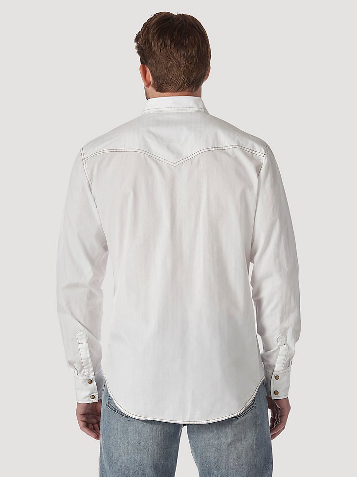 Men's Wrangler Retro Long Sleeve Western Snap Solid Dobby Shirt in White