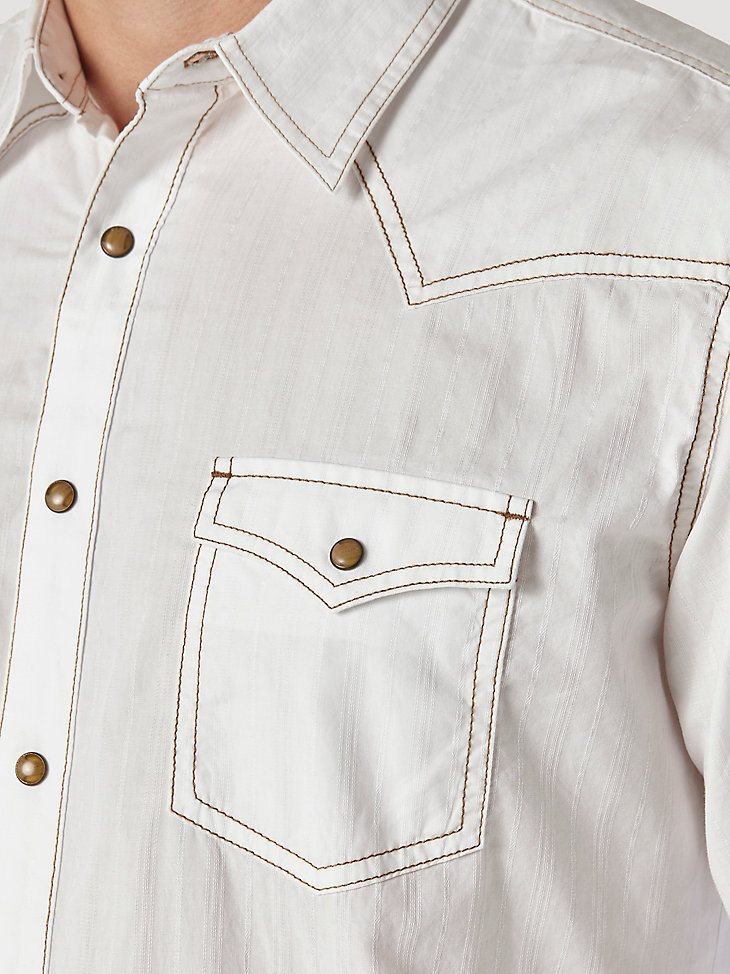 Men's Wrangler Retro Long Sleeve Western Snap Solid Dobby Shirt in White