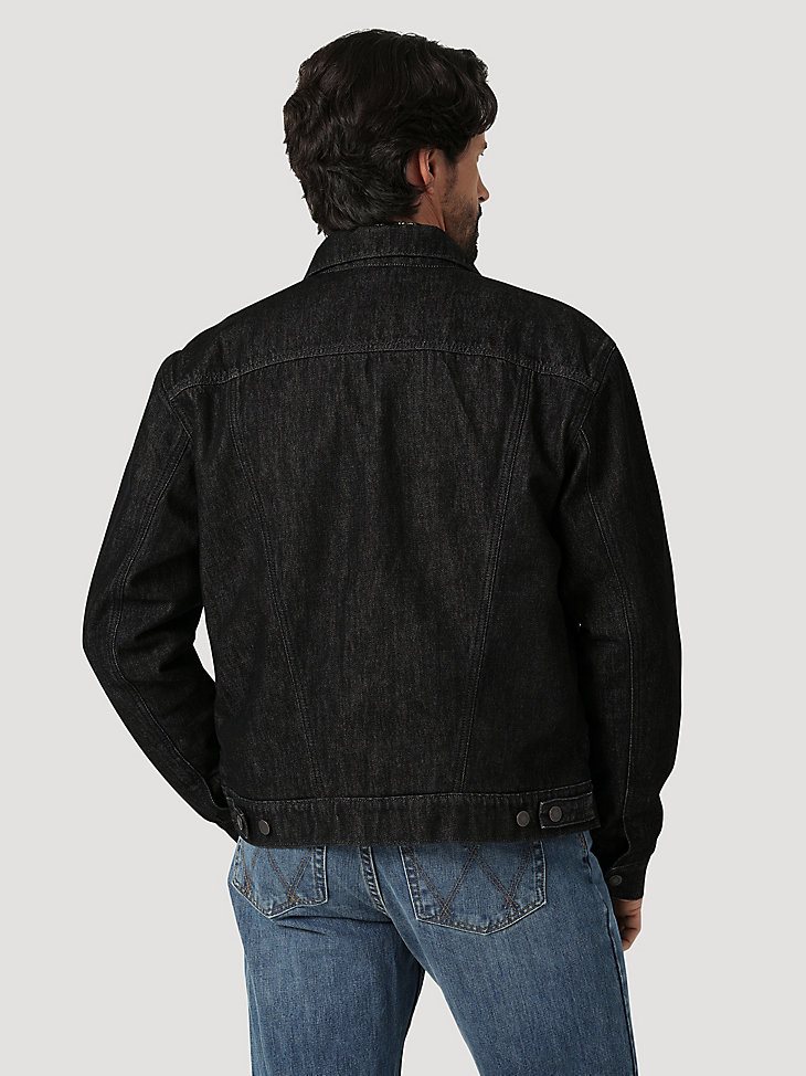 Wrangler Cowboy Cut Sherpa Lined Denim Jacket in Black Obelisk