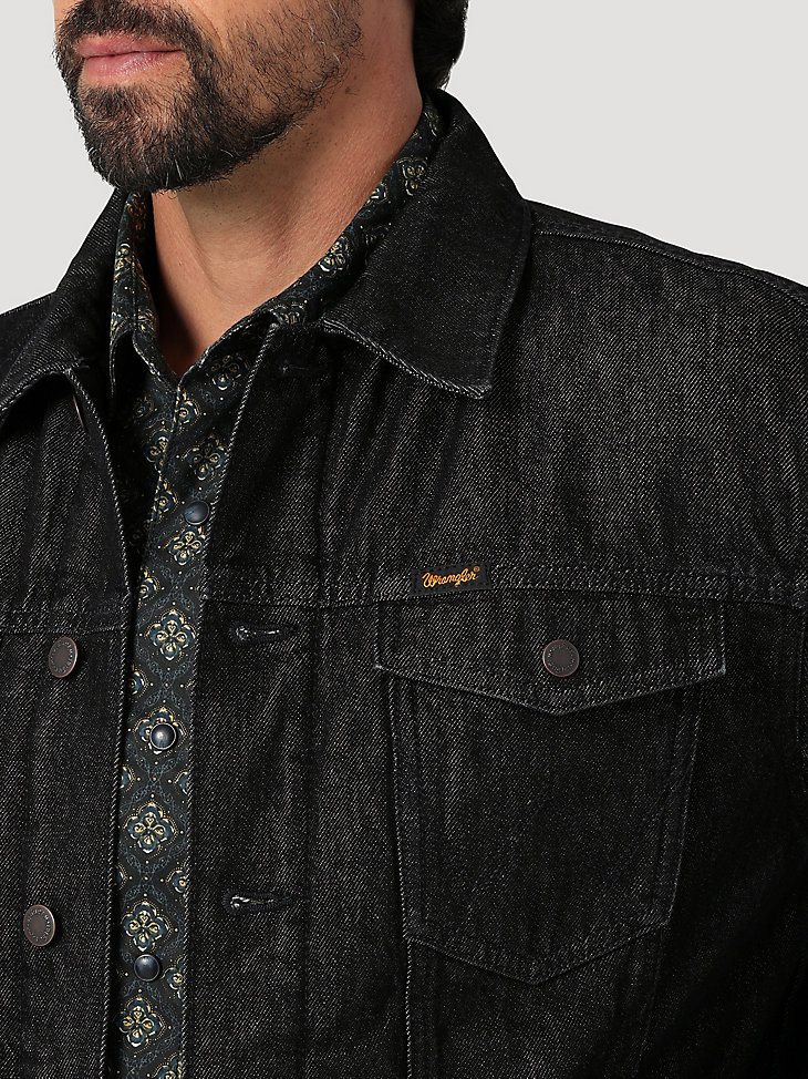 Wrangler Cowboy Cut Sherpa Lined Denim Jacket in Black Obelisk
