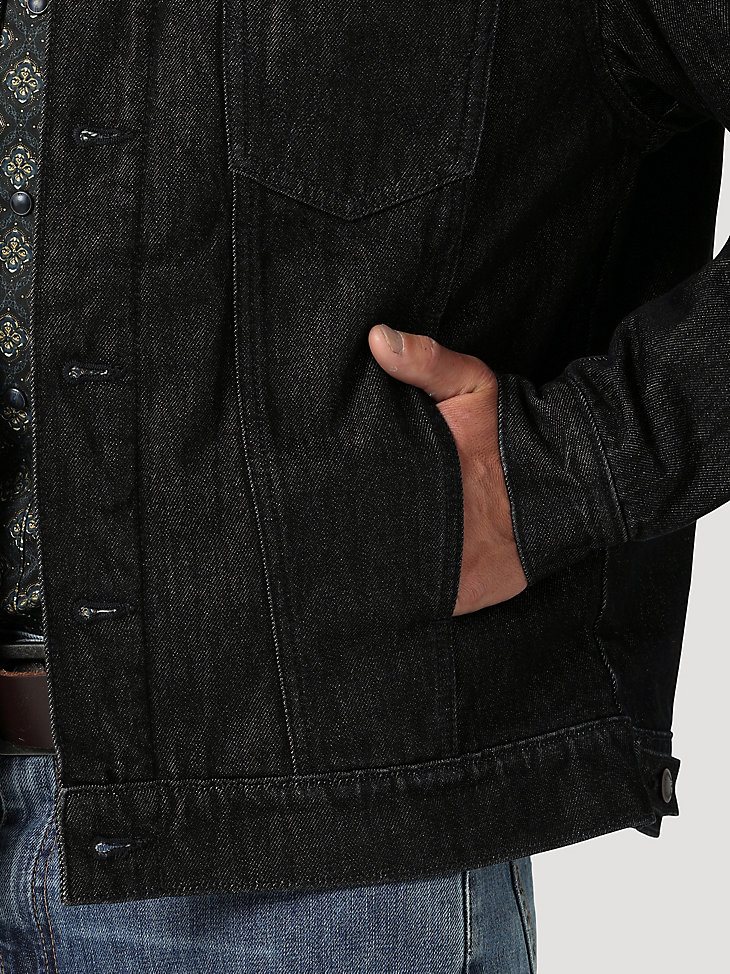 Wrangler Cowboy Cut Sherpa Lined Denim Jacket in Black Obelisk