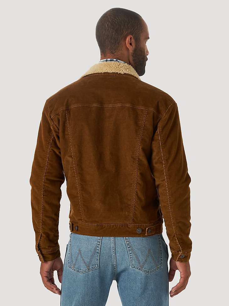 Men's Wrangler Sherpa Lined Corduroy Trucker Jacket in Monks Robe