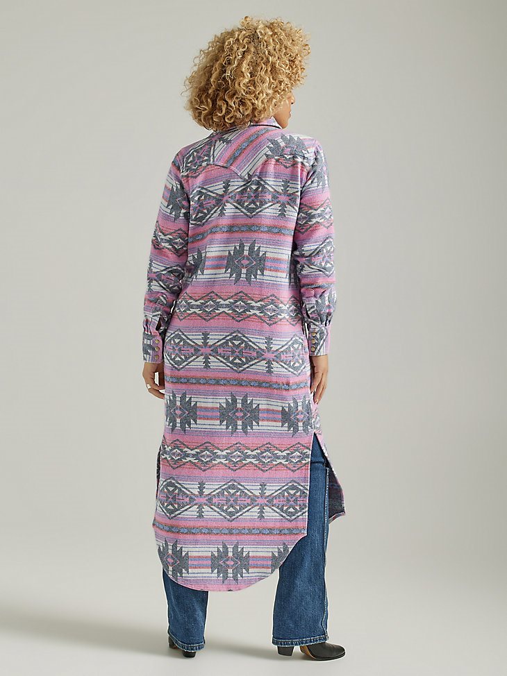 Women's Wrangler Jacquard Western Snap Duster Dress in Pink Multi