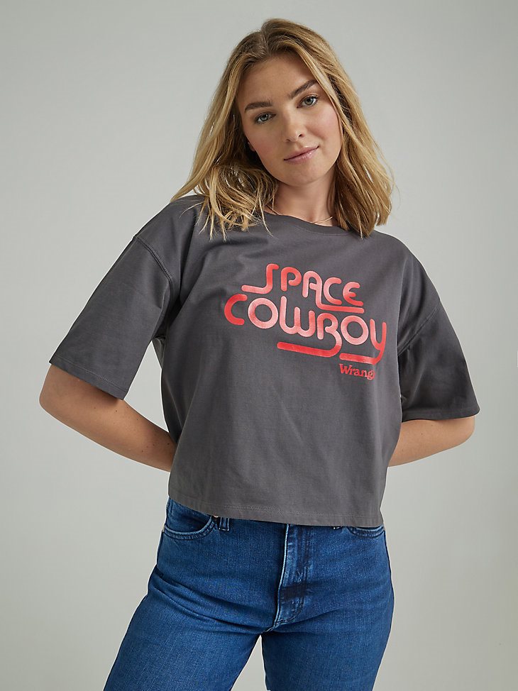 Women's Boxy Space Cowboy Tee in Magnet Grey