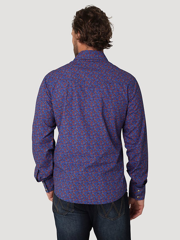 Men's Wrangler Retro Premium Long Sleeve Western Snap Printed Shirt in Purple Blue