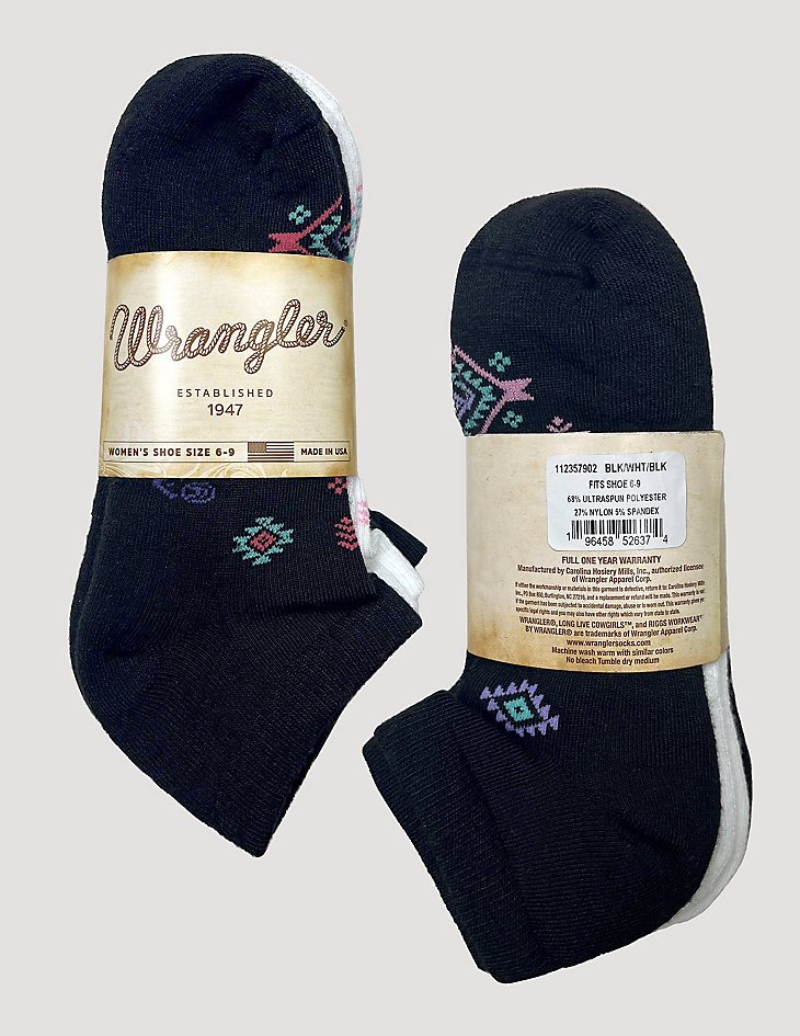 Women's Southwestern Low Cut Socks (3-pack) in Black/White