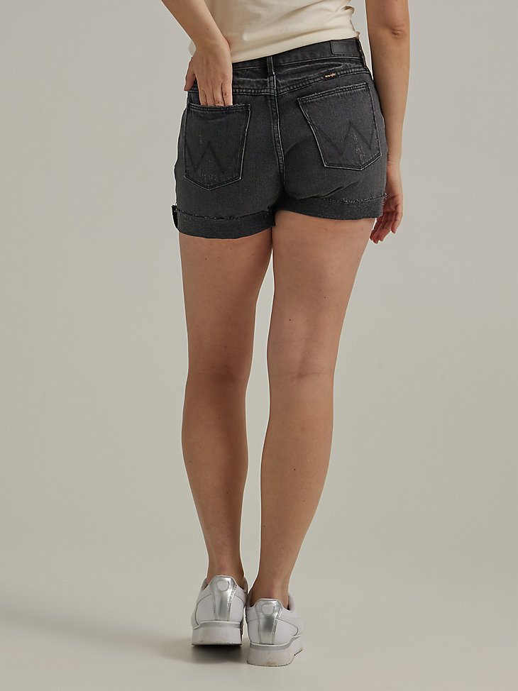 Women's Destructed Denim Roll Short in Moonlight