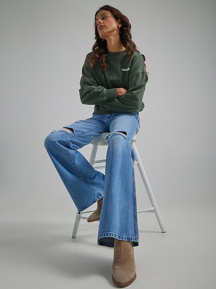 Women's Destructed Wanderer Flare Jean in Good Intentions