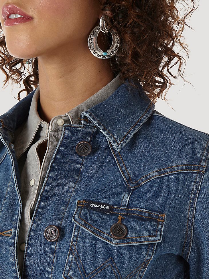 Women's Long Sleeve Classic Fit Denim Jacket in Dark Denim