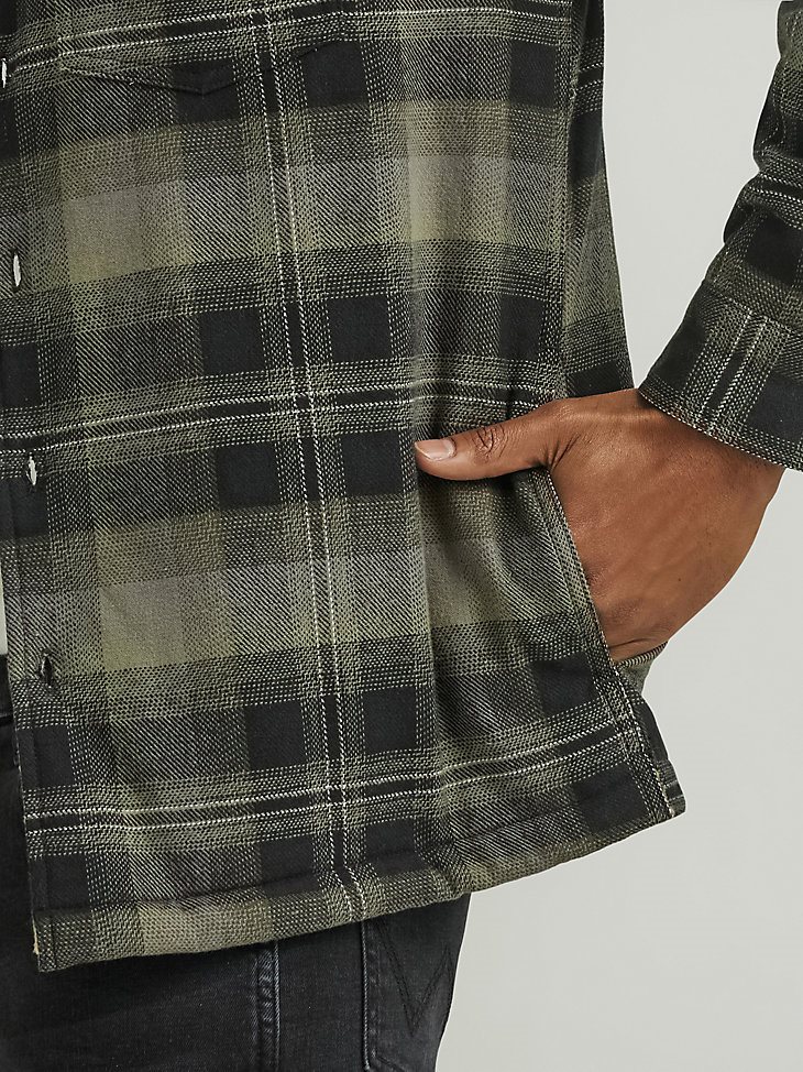 Men's Sherpa Lined Plaid Overshirt in Deep Depths Green